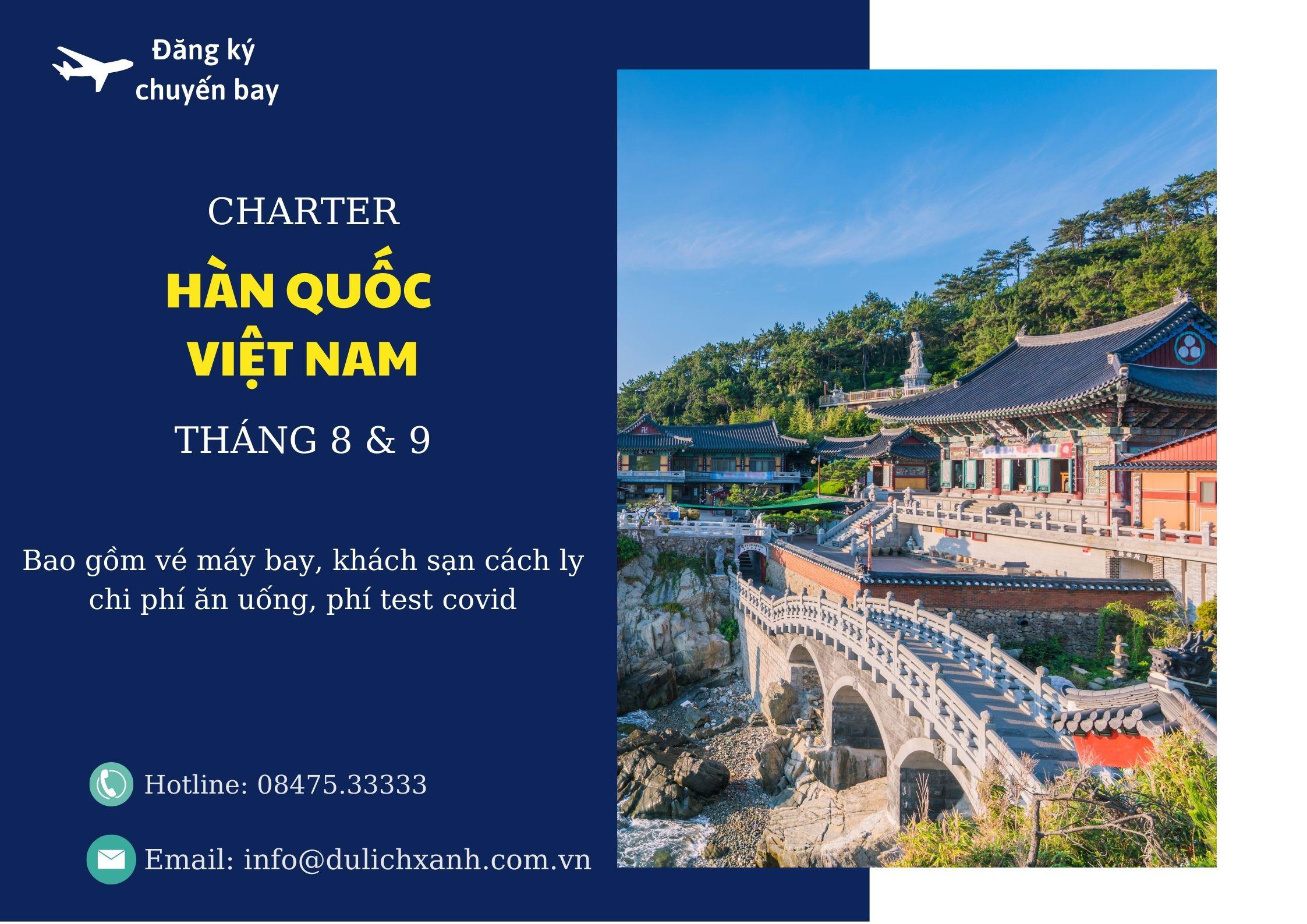 Thông tin lịch bay charter Hàn Quốc về Việt Nam tháng 8 & 9