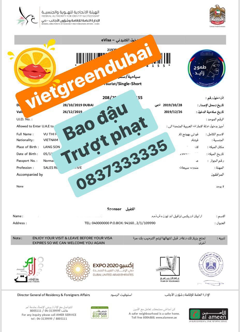 Dịch vụ làm visa Dubai du lịch 14 ngày - Bao đậu