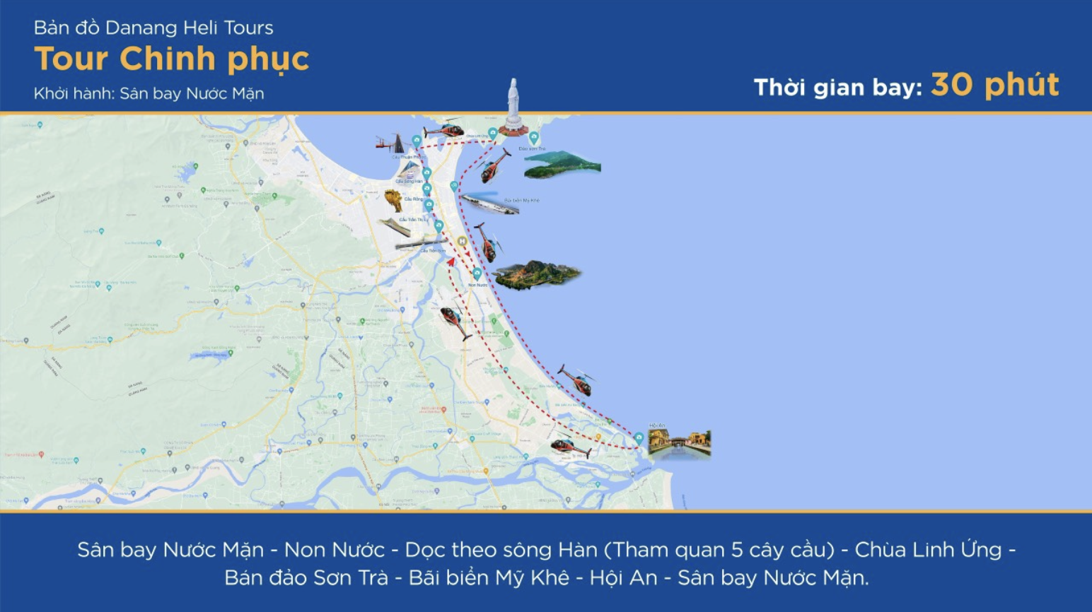 giá vé bay trực thăng. chinh phục Đà Nẵng 30 phút. Du lịch xanh